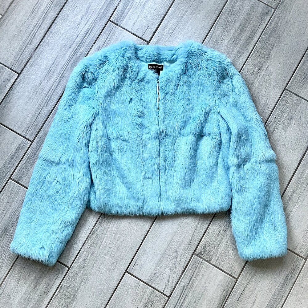 Bebe Y2K Rabbit Fur Jacket Aqua Blue – New - Picture 3 of 11